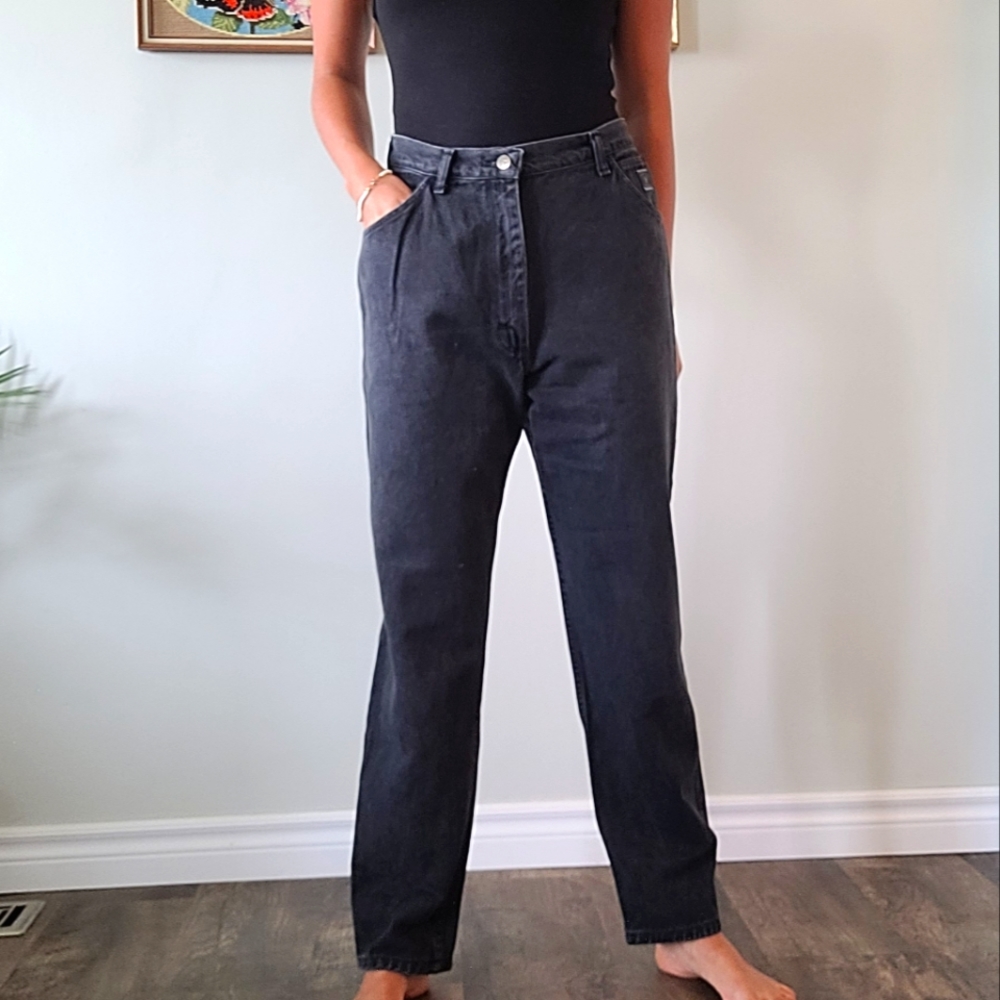 Vintage Wrangler High-Rise Black Straight-Leg Denim Jeans Size 28
